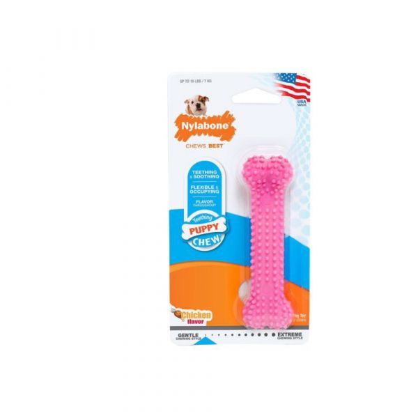 Nylabone Brinquedo Cão Osso Puppy Teething Dental Chew até 7Kg Rosa