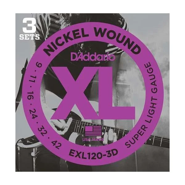D'Addario Jogo de Guitarra Elétrica EXL120-3D 09-42 (3-Pack)