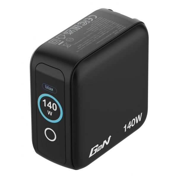 Verbatim 30240 Carregador de Parede Universal Mini GaN 140W com Ecrã, 4 Portas (3x USB Tipo-C, 1x USB-A) para Viagem (EU/Reino Unido)
