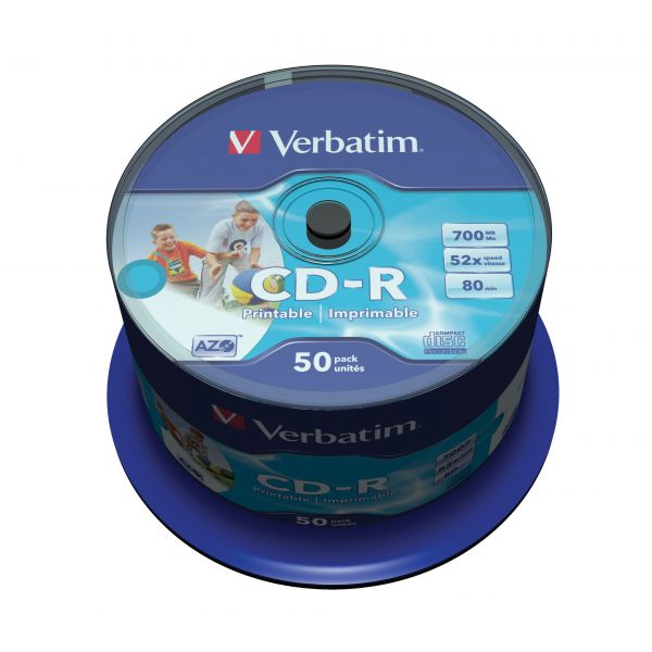 Verbatim CD-R AZO 700MB 52X Wide Printable Surface Id Cake 50 - 43309
