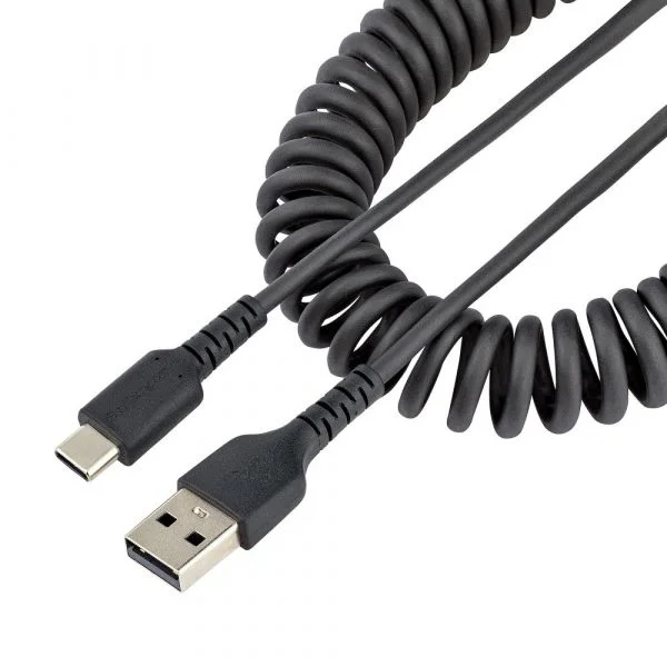 StarTech.com - Cable de 50cm de Carga USB A a USB C, Cable USB Tipo C Rizado de Carga Rápida y Servicio Pesado, Cable USB 2.0 A - R2ACC-50C-USB-CABLE