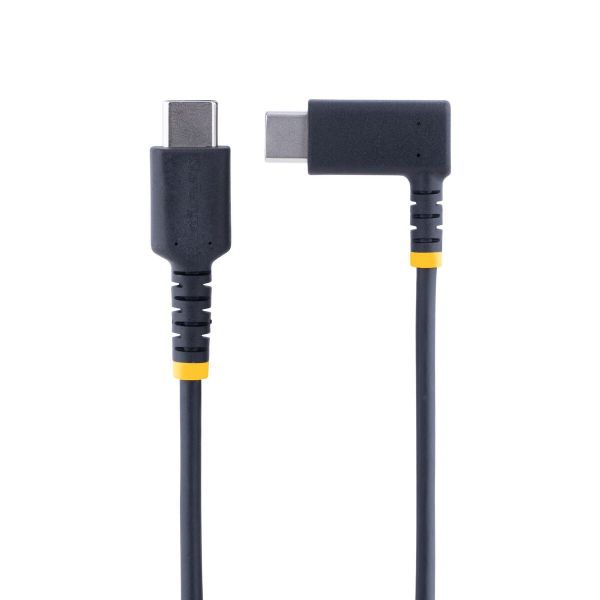 Startech R2CCR-2M-USB-CABLE Cabo USB-C Carregamento Rápido PD 60W 3A Ângulo C - Ângulo Direito Serviço Pesado Fibra de Aramida USB 2.0 2m Preto