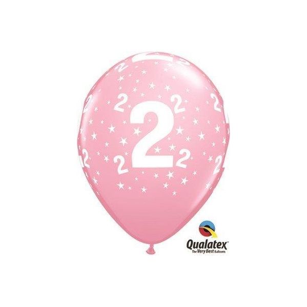 Qualatex Pack 6 Balões Impressos Aniversário nº 2 Rosa - 020017825