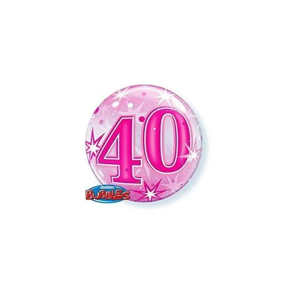 Qualatex Bubble 22" 40 Anos Pink Starbust Sparkle - 020043125