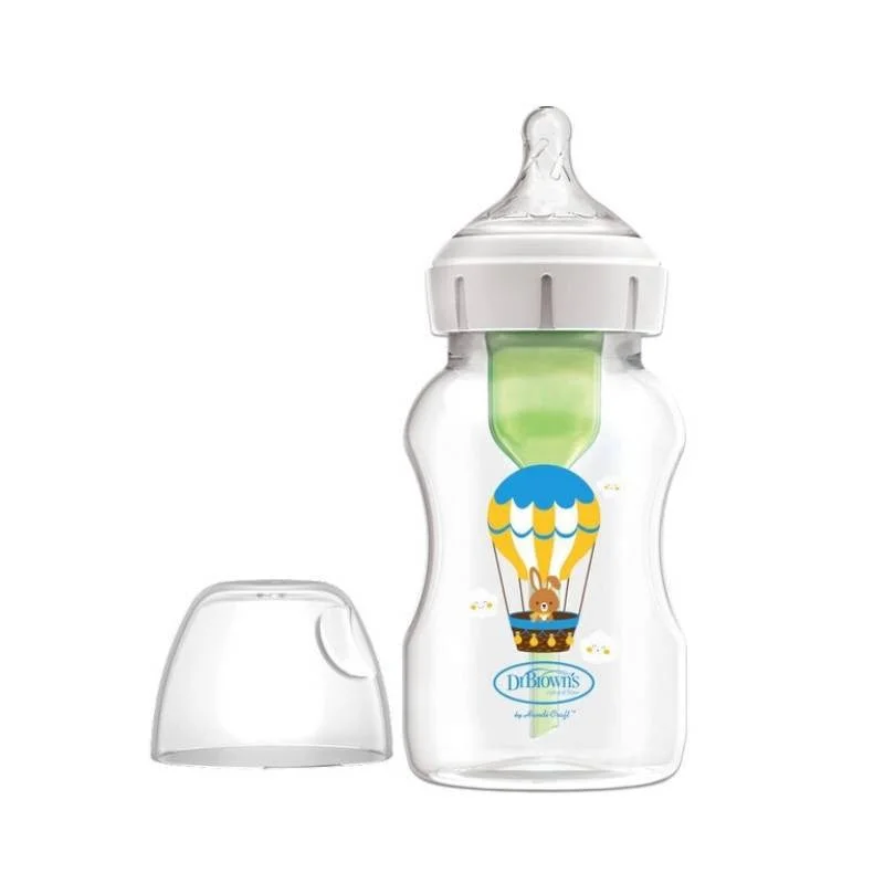 Dr. Brown's Biberão Anti-Cólicas Boca Larga Cor Coelho 330ml | Para Bebés 3M+ | Sistema Ventilação