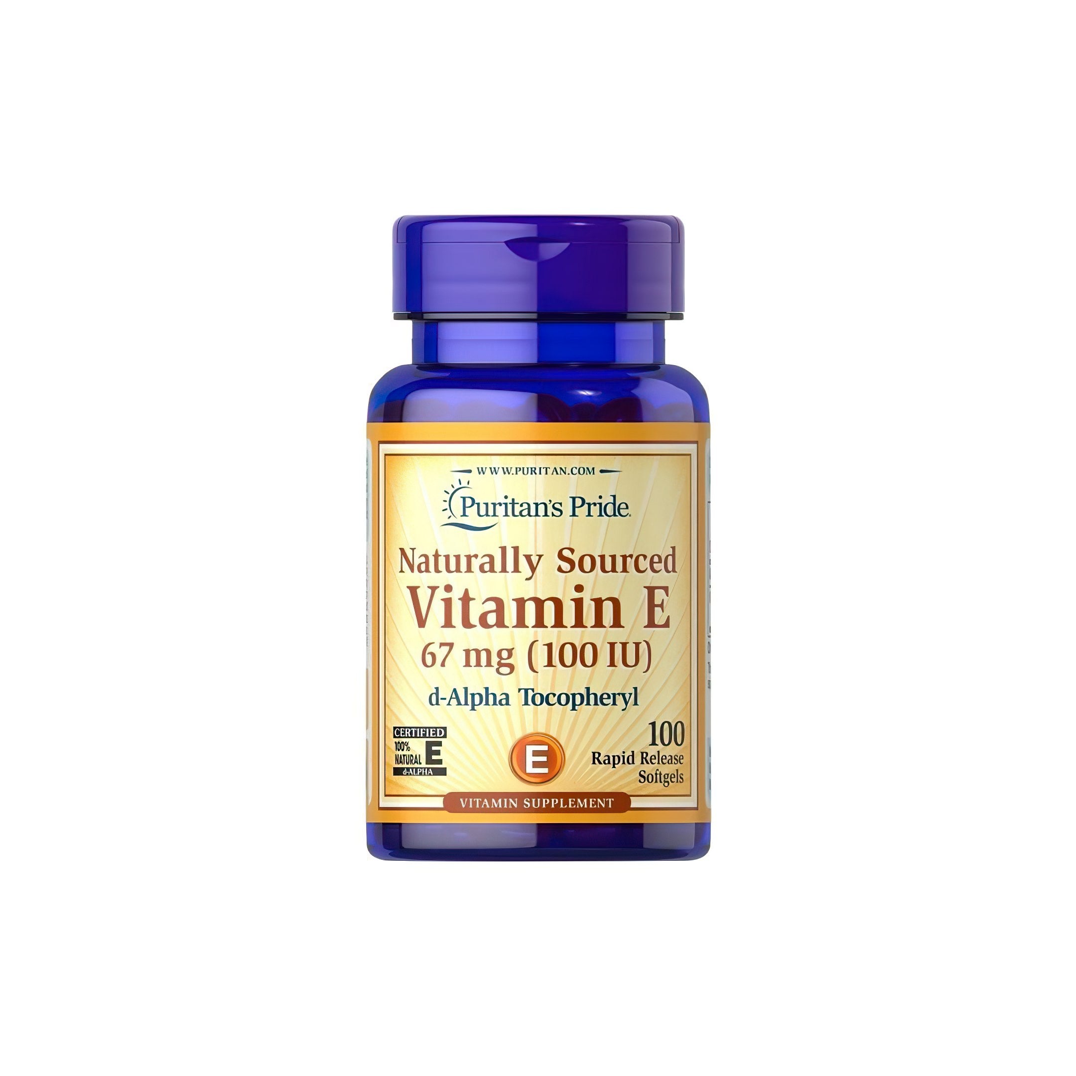 Vitamin E 100 IU D-Alpha Tocopherol 100% Naturally 100 Rapid Release Softgels