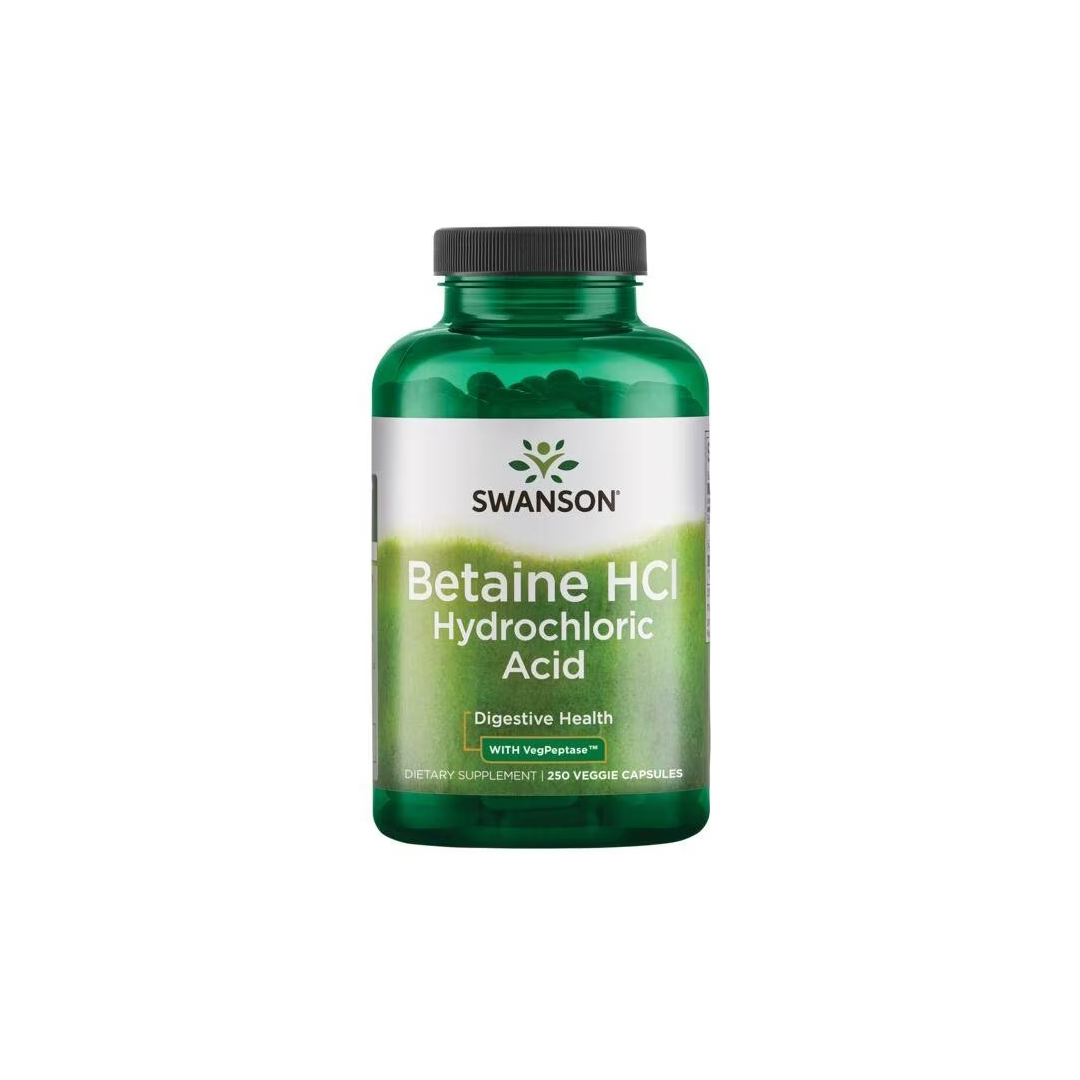 Betaine HCl Hydrochloric Acid with VegPeptase 250 Veggie Capsules