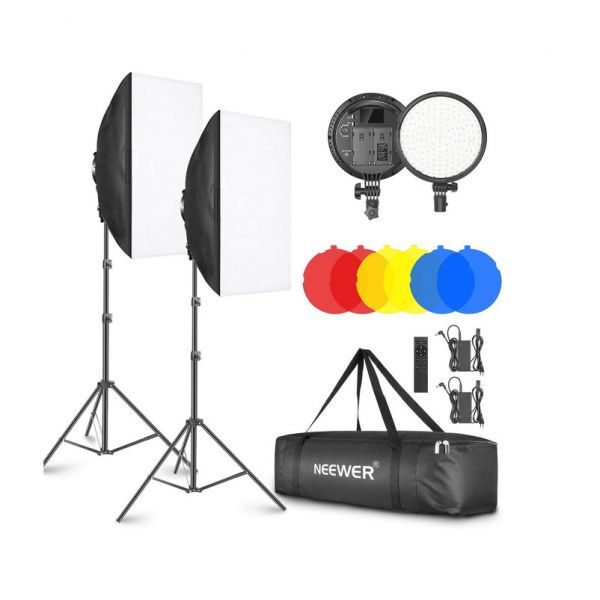Neewer Kit Iluminação Foto 2 Softboxes Estúdio LED Bicolor c/ Filtro Cor
