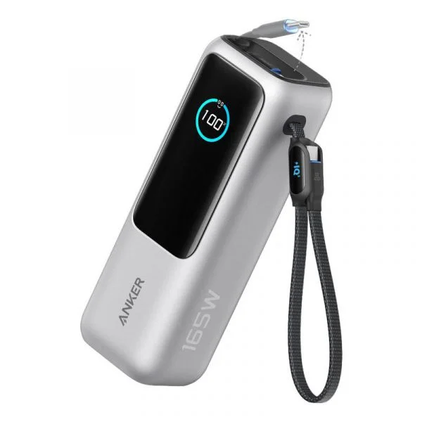 Powerbank Anker Laptop (25K, 165W, Cabo Integrado e Retráctil) Prateado