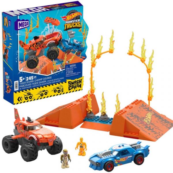 Mega Construx Pista Tiger Shark Monster Trucks Hot Wheels 245 Peças
