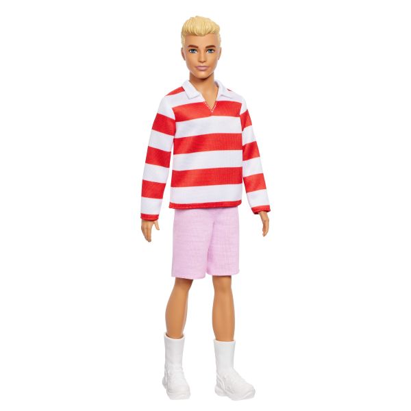 Barbie Boneco Ken Fashionista #241 Camisa Riscas Calções Rosa