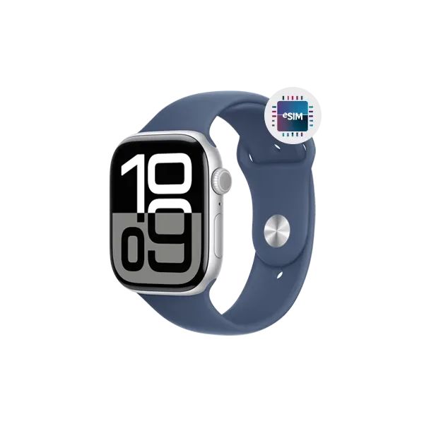 Apple Watch Series 10 GPS + Cellular 46mm Alumínio Silver c/ Bracelete Desportiva Denim - Medium/Large