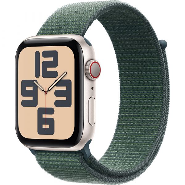 Apple Watch SE (2024) GPS+Cellular 44mm Alumínio Starlight c/ Bracelete Loop Lake Green