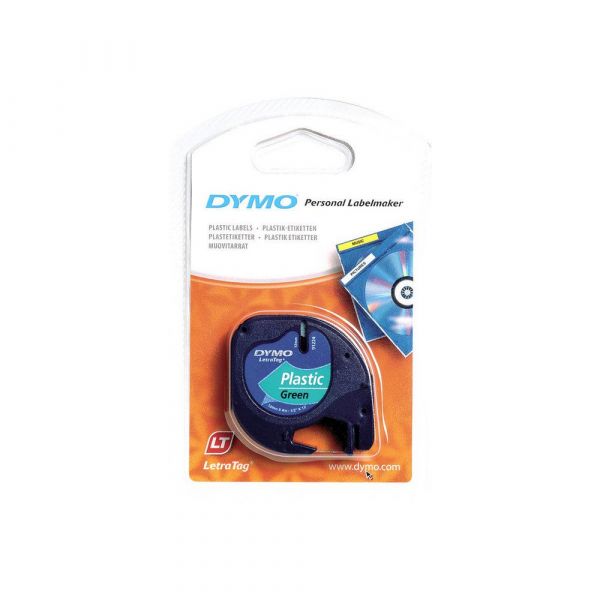 Fita Plastico Dymo Letratag 12mmx4m Preto / Verde (91204) -12791204