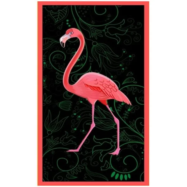 Toalha Praia Microfibra Flamingo Emoldurado