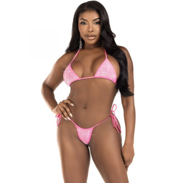 Leg Avenue Bikini Diamantes Negro One Size, Fucsia (d-239431)