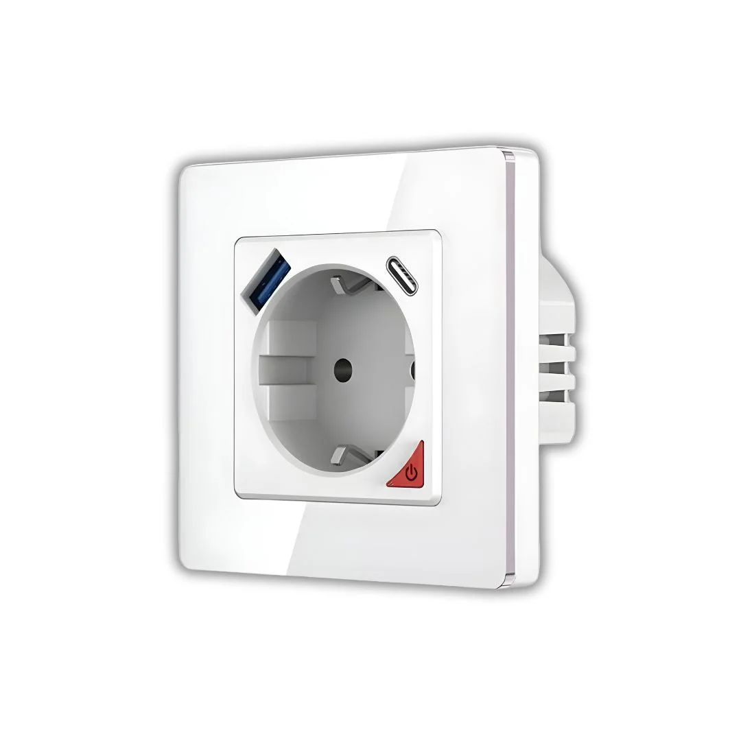 Tomada Inteligente Embutida 16A 3500W WiFi + USB-C e USB-A Smartify - Branco