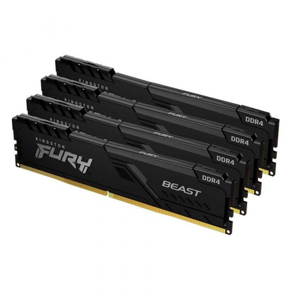 Memória RAM Kingston 128GB Fury Beast Black (4x 32GB) 3600Mhz DDR4 CL18 2Rx8 - KF436C18BBK4/128