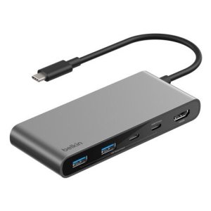 Belkin CONNECT Hub USB-C 7 em 1 Dual USB-C 5000 Mbit/s Cinzento