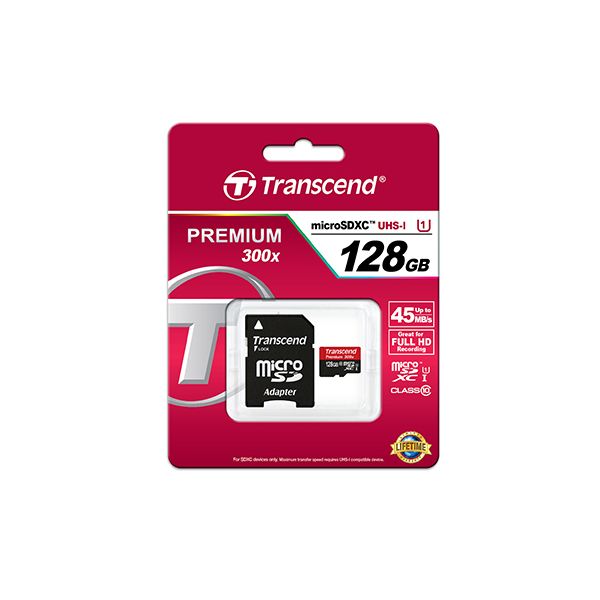 Transcend 128GB MicroSDXC Card Premium 300x Class 10 UHS-I - TS128GUSDU1