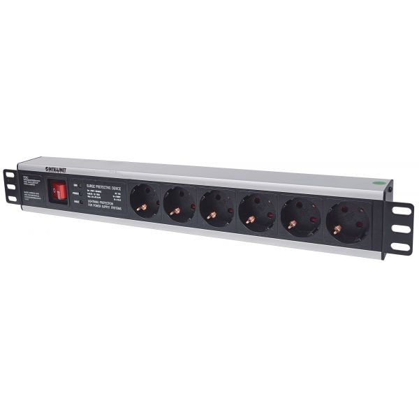 Intellinet Power Strip Rackmount 19" 1.5U 6-Way Alemão Comutador Proteção Sobretensão 3m