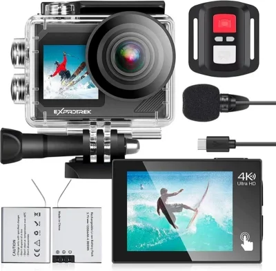 Exprotrek Action Cam 4K Ultra HD 20MP WiFi com Acessórios