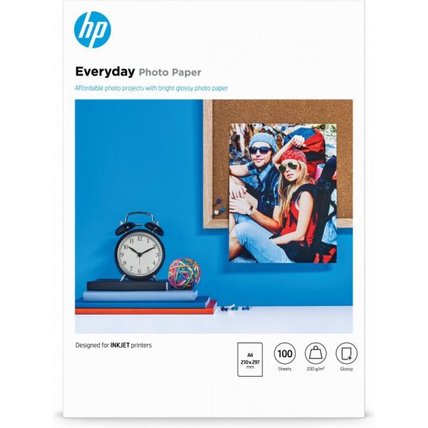 HP 100 un. Fls Papel Fotográfico A4 Everyday Brilhante 200g Branco - Q2510AX2