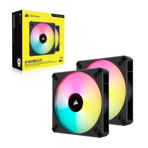 Corsair Ventoinha 140mm iCUE AF140 RGB Elite 1700RPM 4 Pinos PWM Preta (Dual Fan Kit) CO-9050156-WW