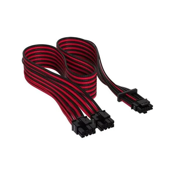 Cabo Corsair Premium com capas PCIe Gen 5 12VHPWR 600W e 12+4 pinos com capa vermelha/preta