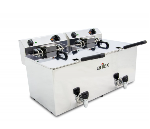 Fritadeira Elétrica Trifásica 12+12L c/Contator e Torneira 695x495x325