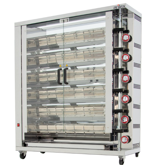 Grelhador de frango vertical 6 espetos (não incluídos) a gás 1160x450x1290