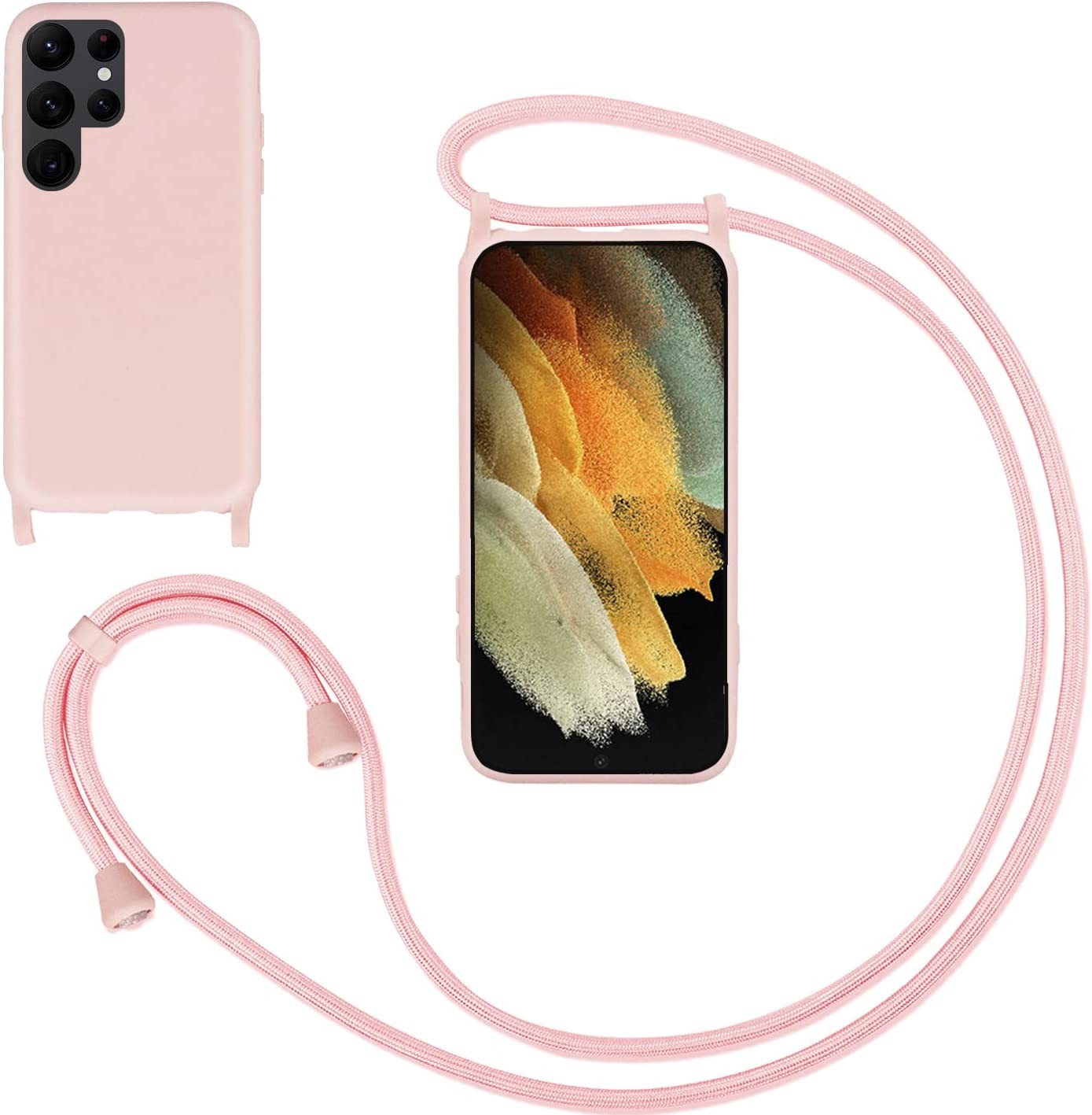 Capa Silicone Líquido Samsung Galaxy S21 Ultra Cordão Rosa
