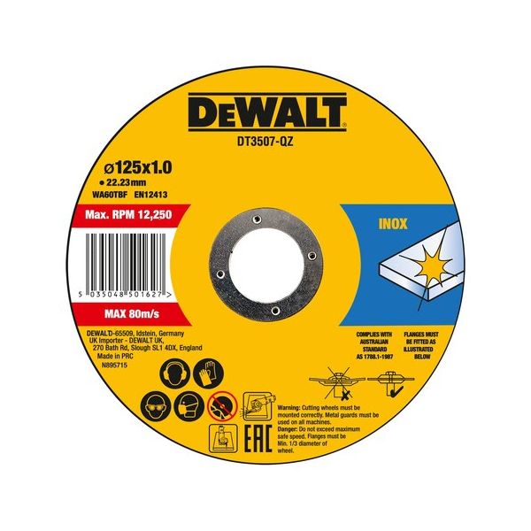 Dewalt Disco de Corte de Alto Desempenho para Aço Inox 125 X 1 X 22.23 mm - DT3507-QZ_0.1