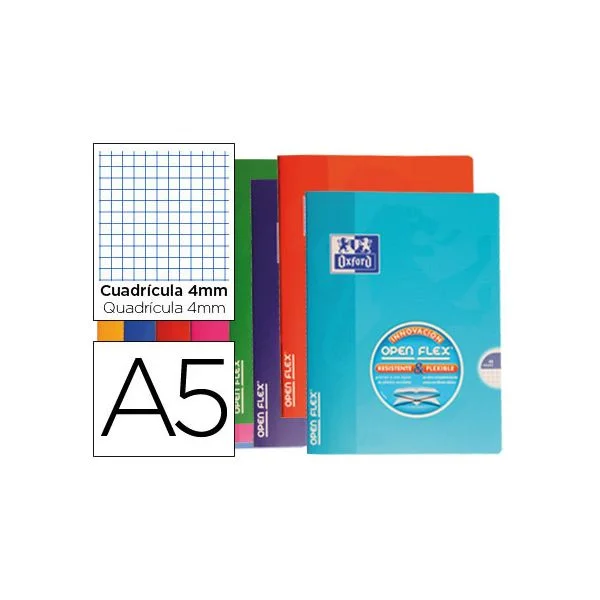 Oxford Caderno Escolar Agrafado Capa Flexivel Optik Paper Openflex 48 Folhas 90 Gr Din a5 Quadricula 4 mm Cores Sortidas 10 Unidades