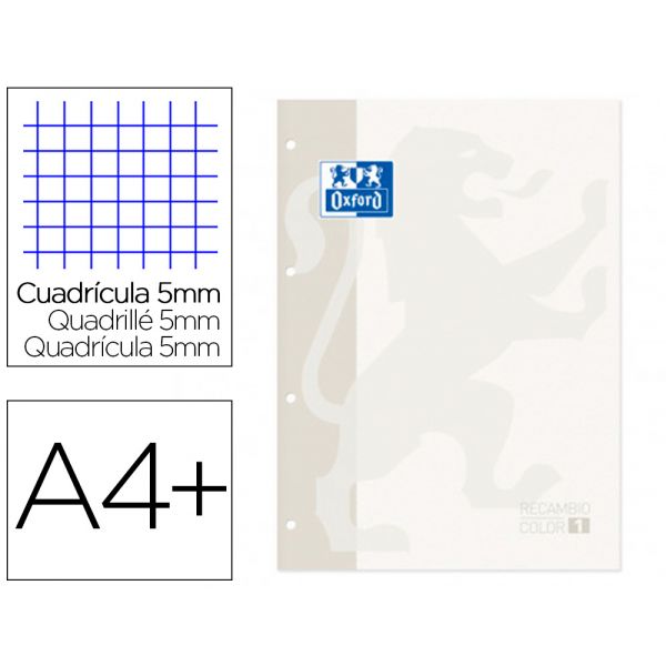 Oxford Recarga Cor 1 Din a4+ 80 Folhas 90 Gr Quadricula 5 mm 4 Furos Cor Branco Branco