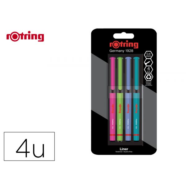Rotring Marcadores Fineliner Ponta Metálica 0.4 mm Pack 4 Cores Sortidas