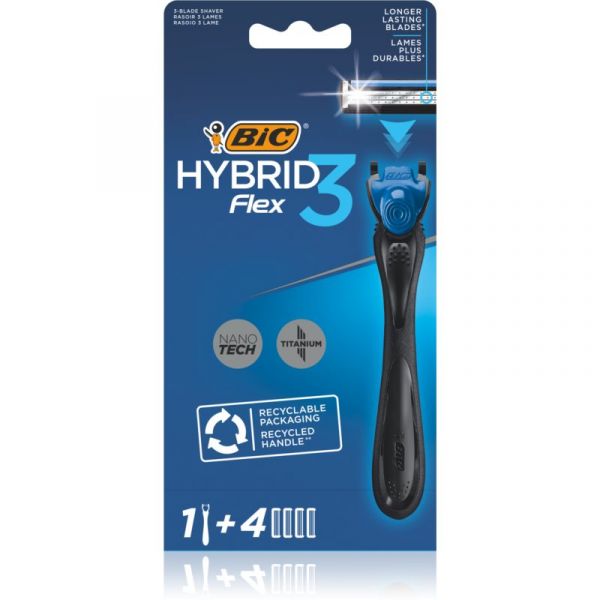BIC FLEX3 Hybrid 3 Aparelho de Barbear + Cabeças de Substituição + Refil de Lâminas 4 Pçs