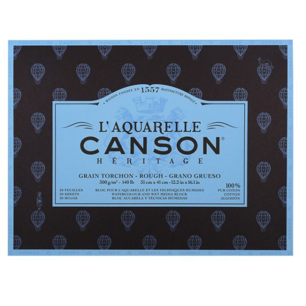 Canson Bloco Colado em 4 Lados 31 X 41 cm 20 Fls Héritage 100% Algodão Grão Grosso 300 G Branco