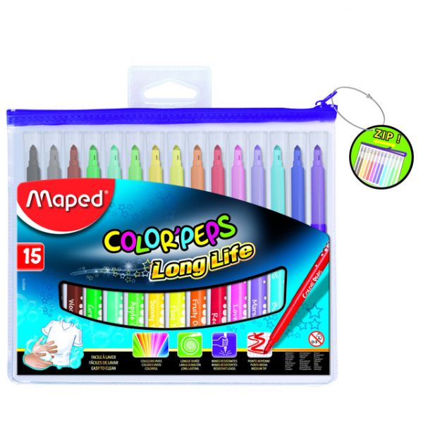Canetas de Feltro Color Peps Long Life - 15 un. - 3154148450153