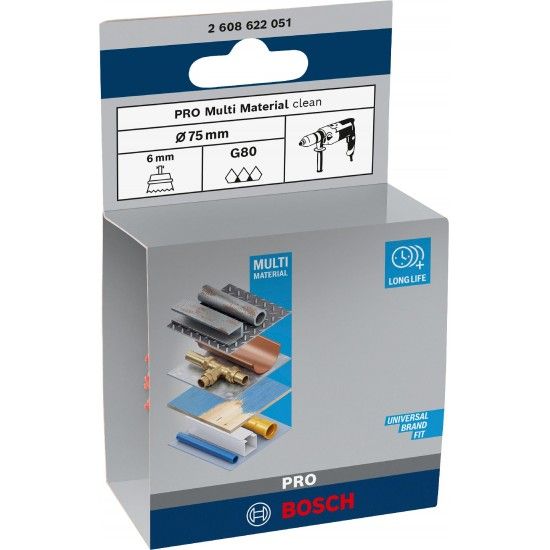 Catrabucha em copo PRO Multi Material clean, 75 x 1 mm, encabadouro reto refª 2608622051 BOSCH