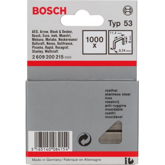Agrafo de arame fino, tipo 53, inoxidável refª 2609200215 BOSCH
