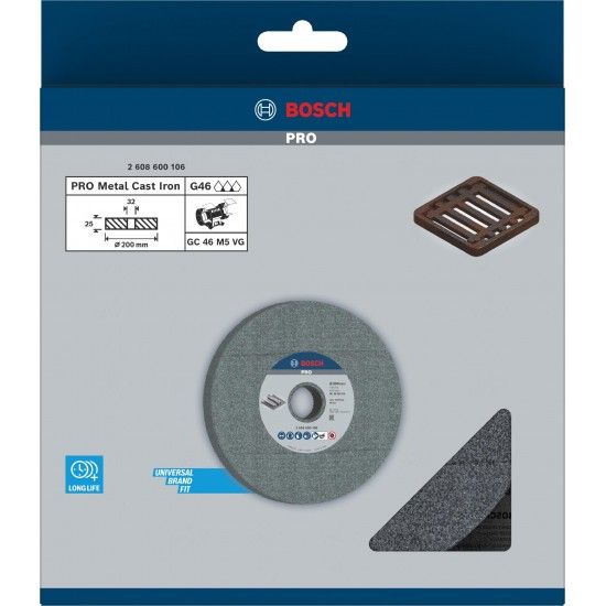 Disco de rebarbar PRO Metal, 200 x 25 x 32 mm, G46 refª 2608600106 BOSCH