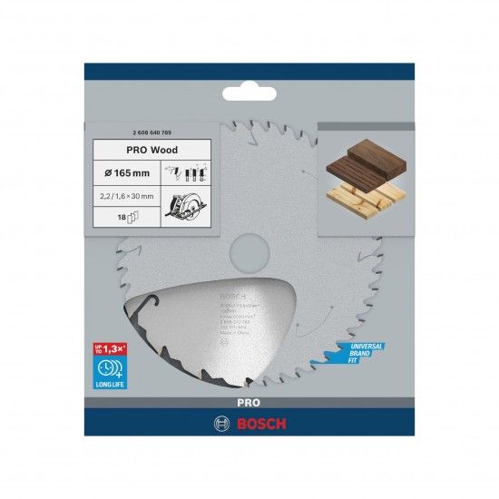 Disco PRO Wood, 165 x 2,2 x 30 mm, T18 refª 2608640789 BOSCH