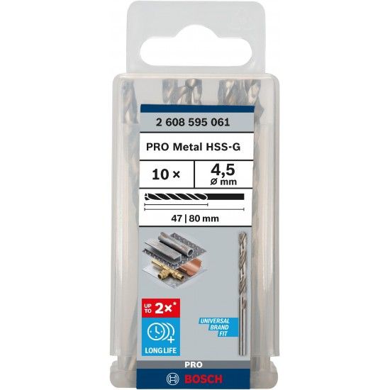 Broca PRO Metal HSS-G, 4,5 x 47 x 80 mm, 10 unid. refª 2608595061 BOSCH