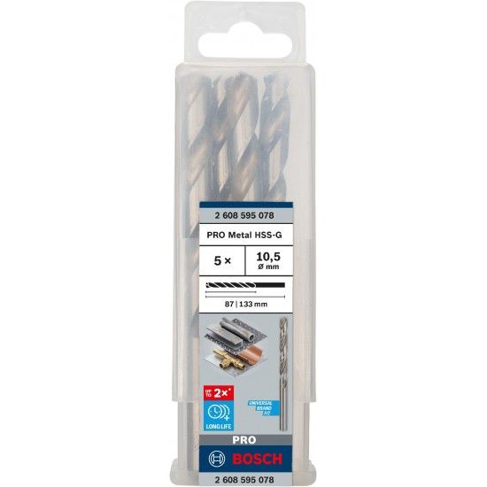 Broca PRO Metal HSS-G, 10,5 x 87 x 133 mm, 5 unid. refª 2608595078 BOSCH