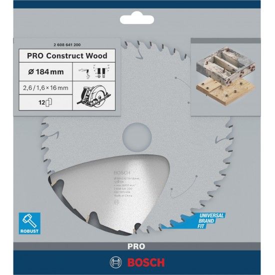 Disco PRO Construct Wood, 184 x 2,6 x 16 mm refª 2608641200 BOSCH