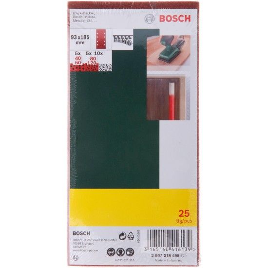 Folhas lixa 93x230mm G40/60/80/120 25pç refª 2607019495 Bosch