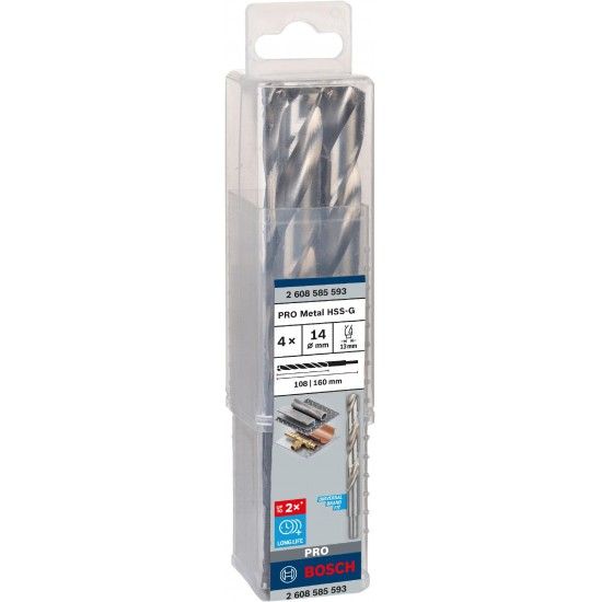 Broca PRO Metal HSS-G, 14 x 108 x 160 mm, 4 unid. refª 2608585593 BOSCH