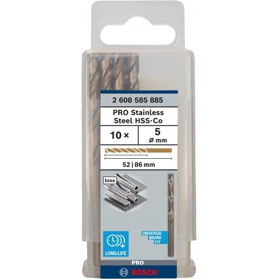 Broca PRO Stainless Steel HSS-Co, 5 x 52 x 86 mm, 10 unid. refª 2608585885 BOSCH