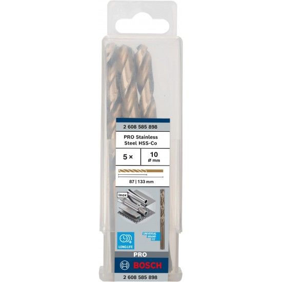 Broca PRO Stainless Steel HSS-Co, 10 x 87 x 133 mm, 5 unid. refª 2608585898 BOSCH